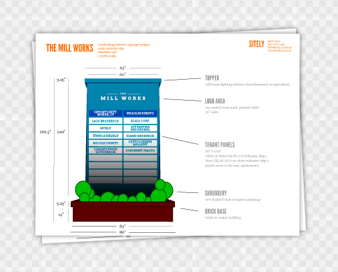 The Mill Works | Design of permanent outdoor signage.